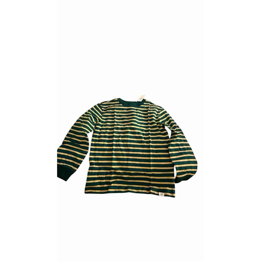 GAP Boys Striped Long Sleeve Pullover T-Shirt Green Yellow Cotton S (6-7) NWT